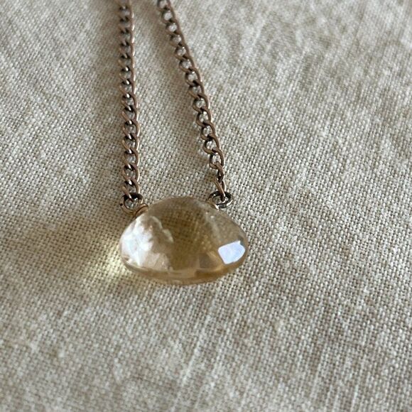 Citrine Necklace Yellow Quartz Puffy Drop 18in Gold Tone Cable Chain - Picture 13 of 16